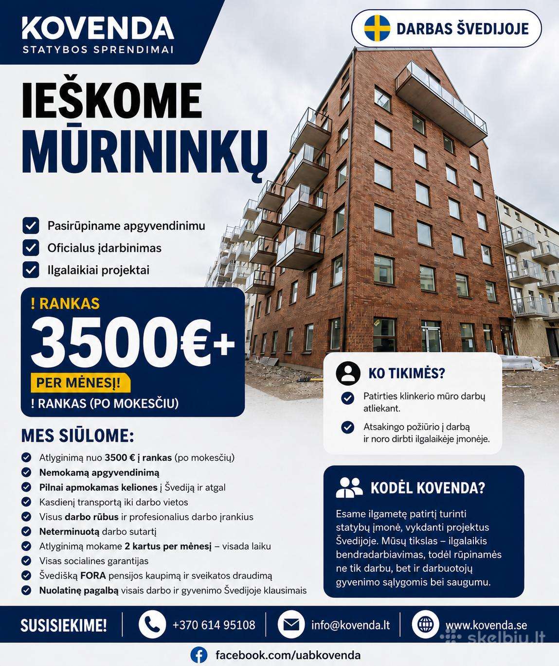 Darbas Švedijoje Mūrininkams