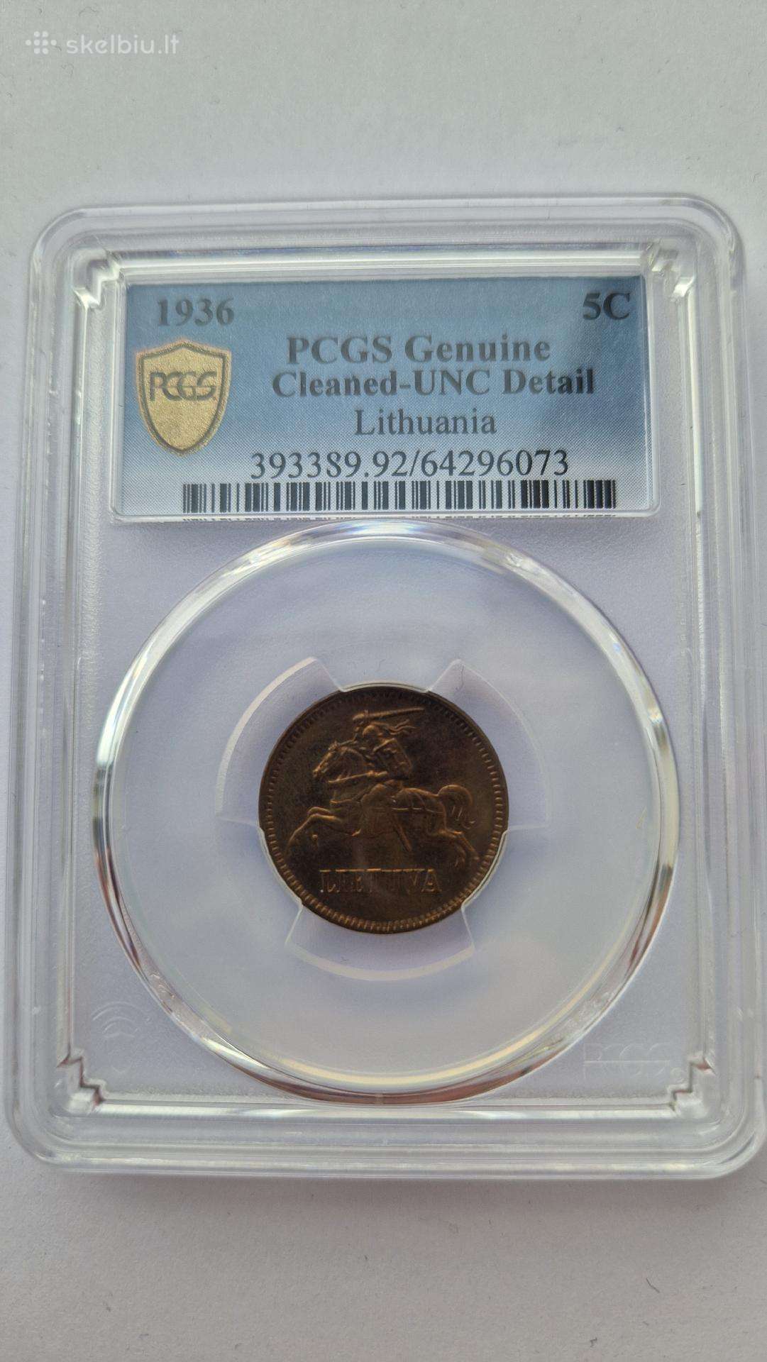 Parduodama sertifikuota moneta 1936m. 5ct Pcgs