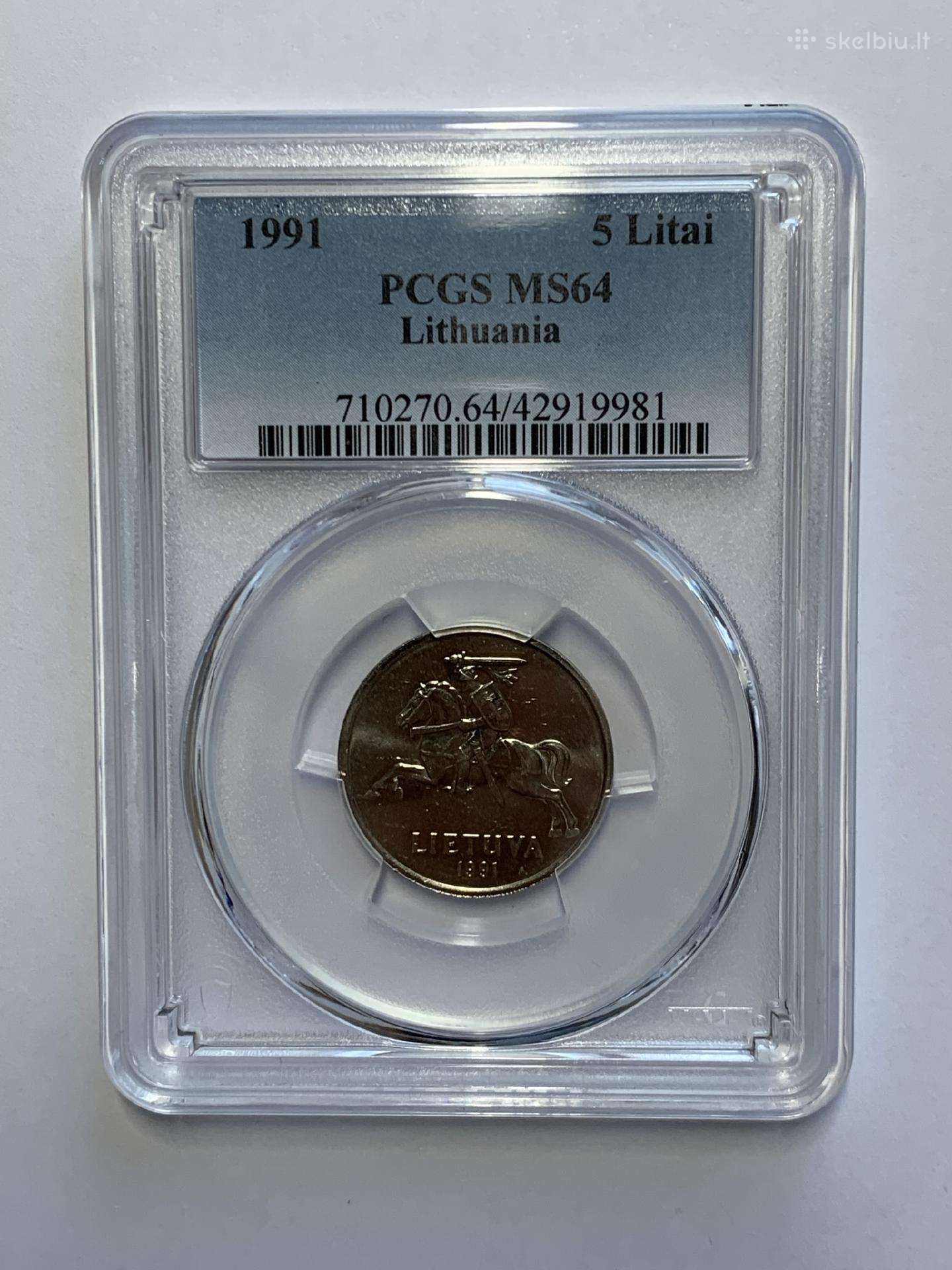 1991m. 5 Litai- Pcgs Ms 64 -