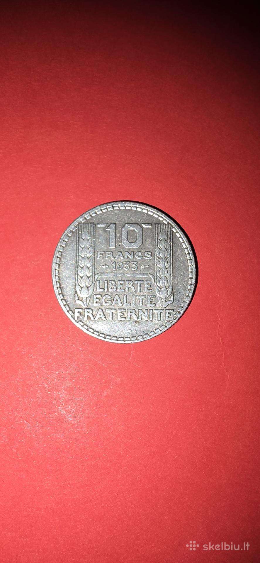Prancūzija 10 frankų 1933,sidabras 0,680.