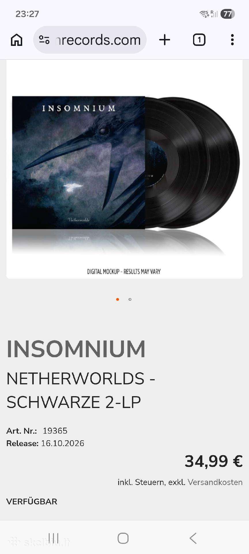 Insomnium naujo albumo vinilas