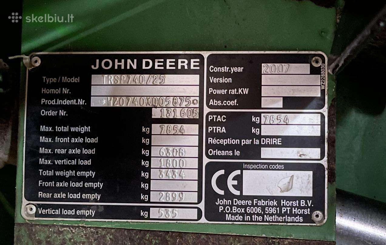 John Deere 740, purkštuvai
