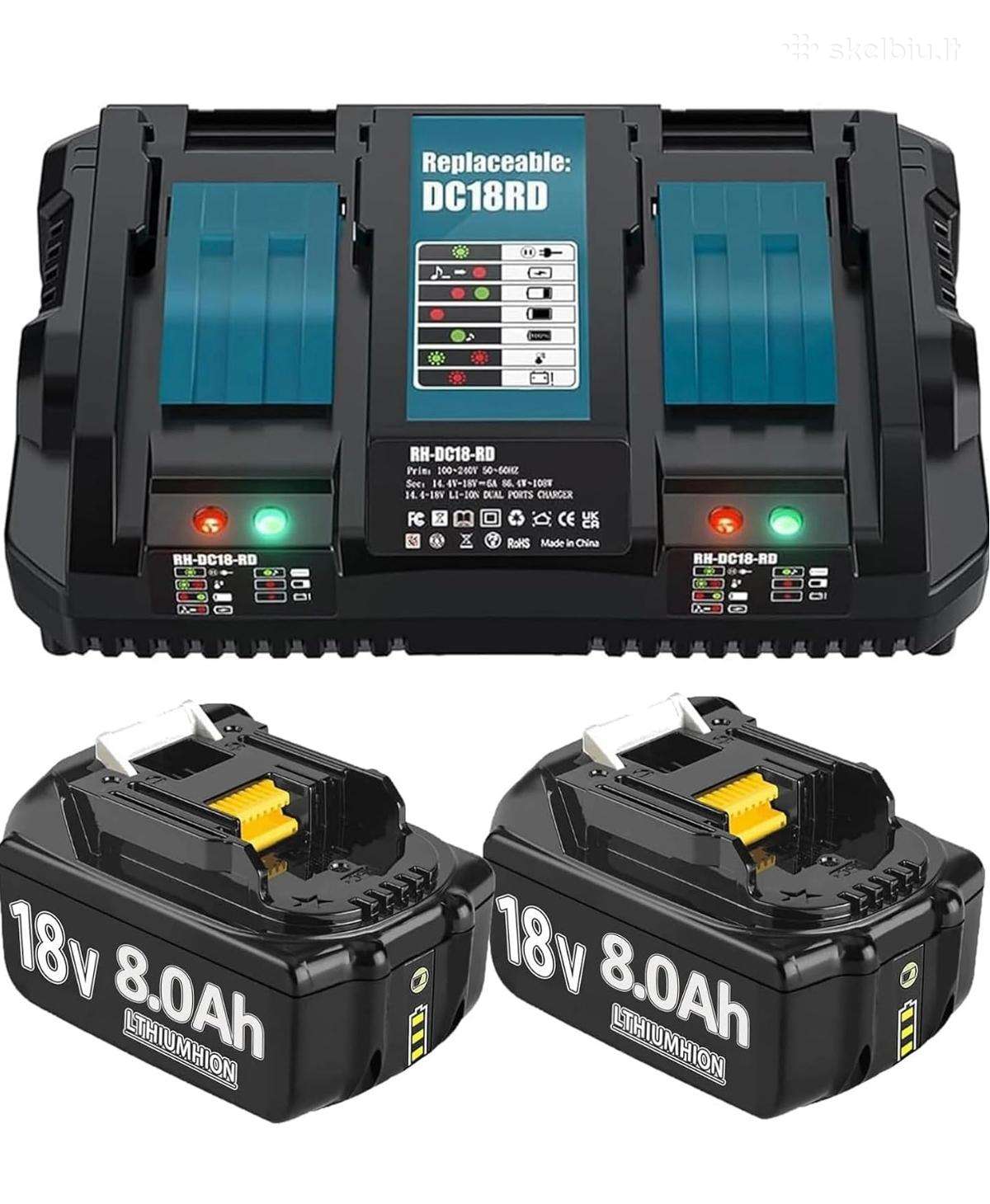 18v8,0 Ah akumuliatoriai su įkrovikliu