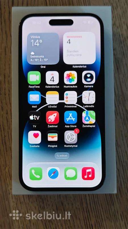 iPhone 14 Pro 128 GB su Apple Tag ir priedais