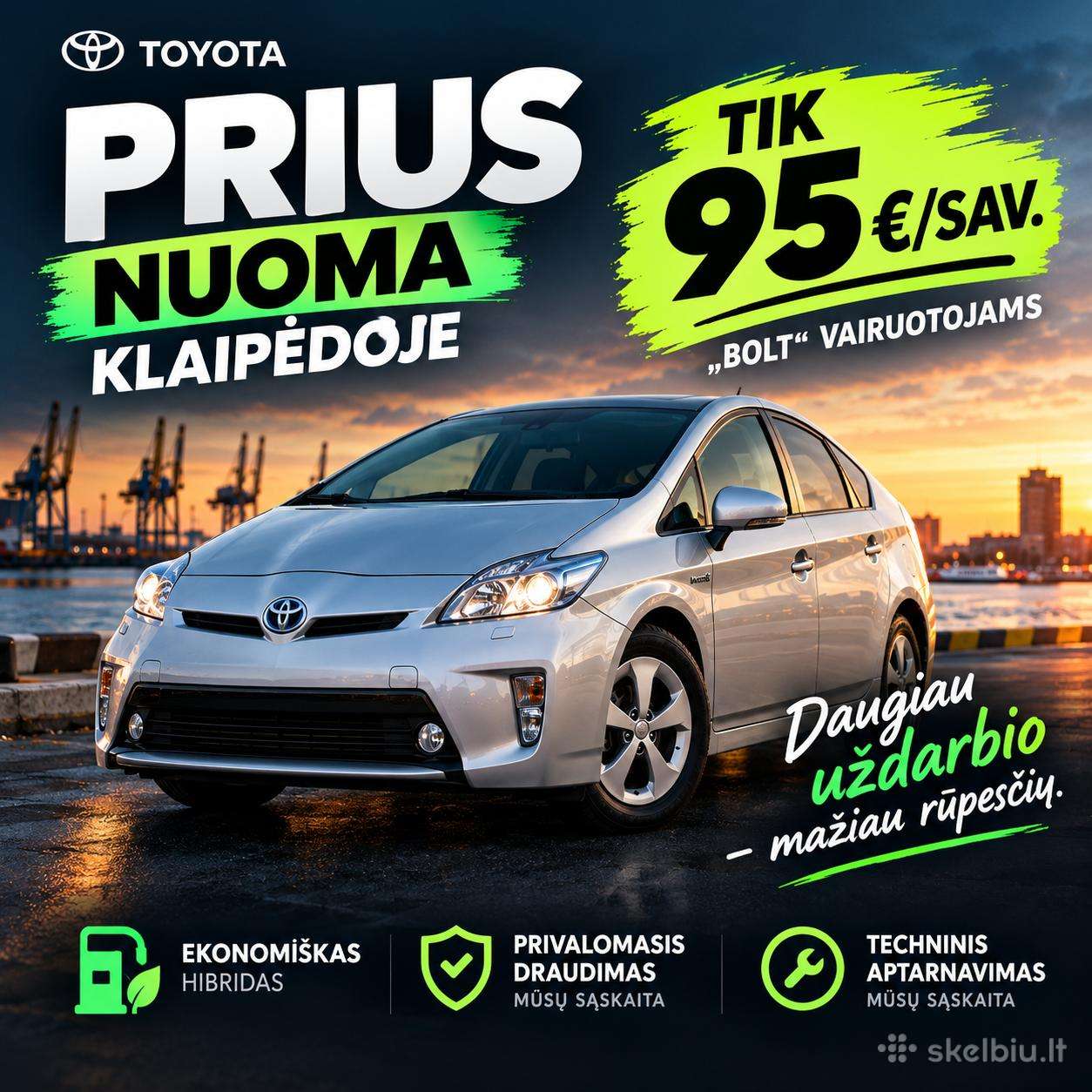 Toyota Prius nuoma Klaipėdoje – Nuo 95 €/sav.!