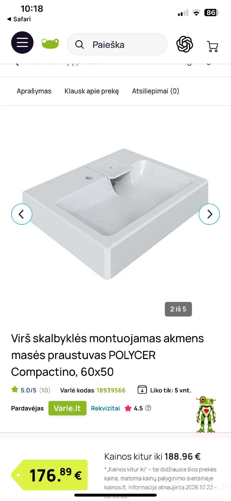 Praustuvas virš skalbimo mašinos