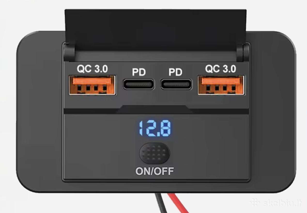 12v-24v Usb lizdas su jungikliu (Pd, Qc3.0)