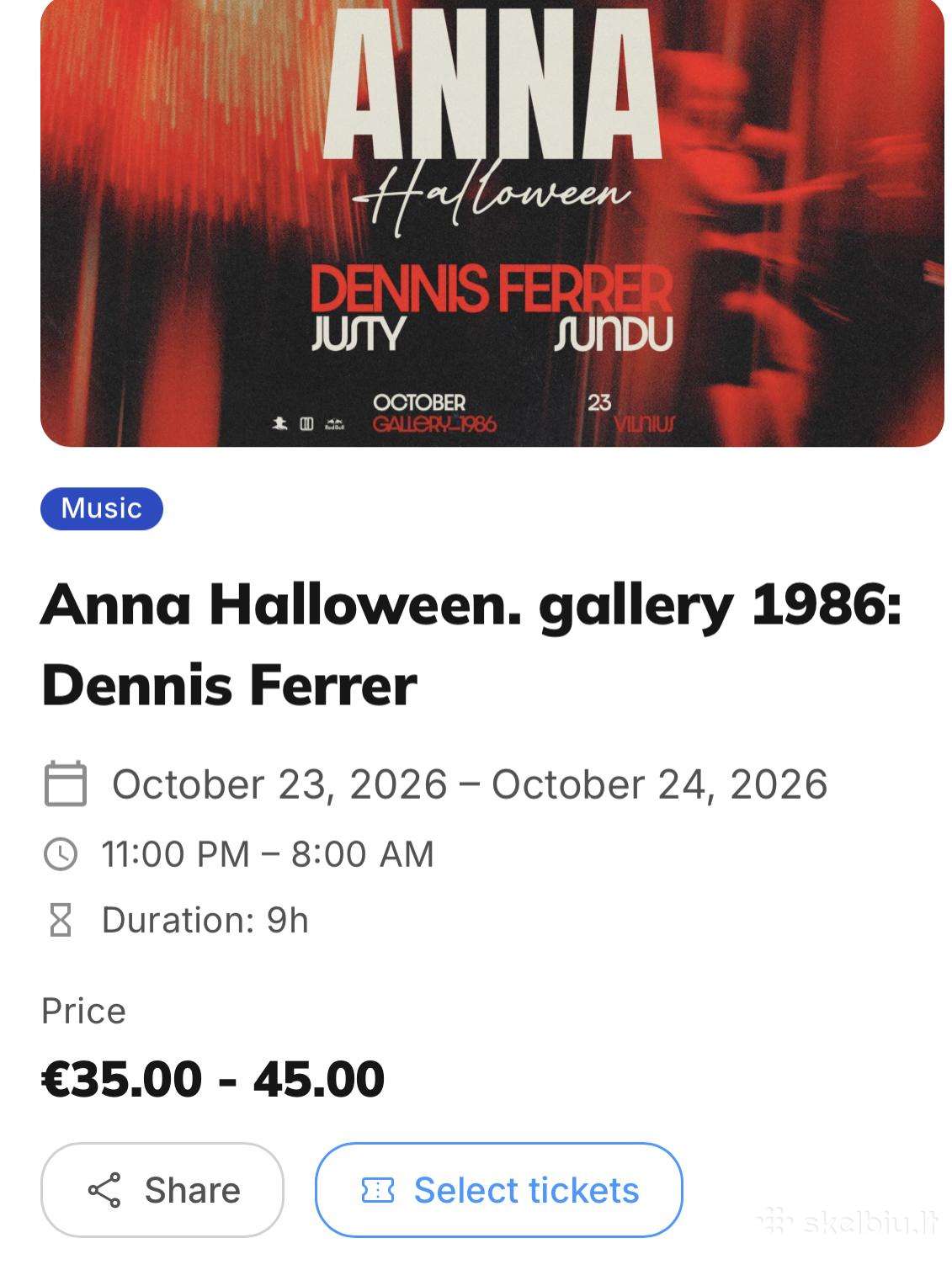 2 bilietai pigiau į Anna Halloween Vilniuje