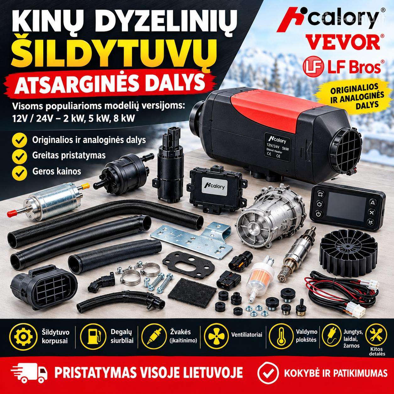 Dyzelinių šildytuvų atsarginės dalys.