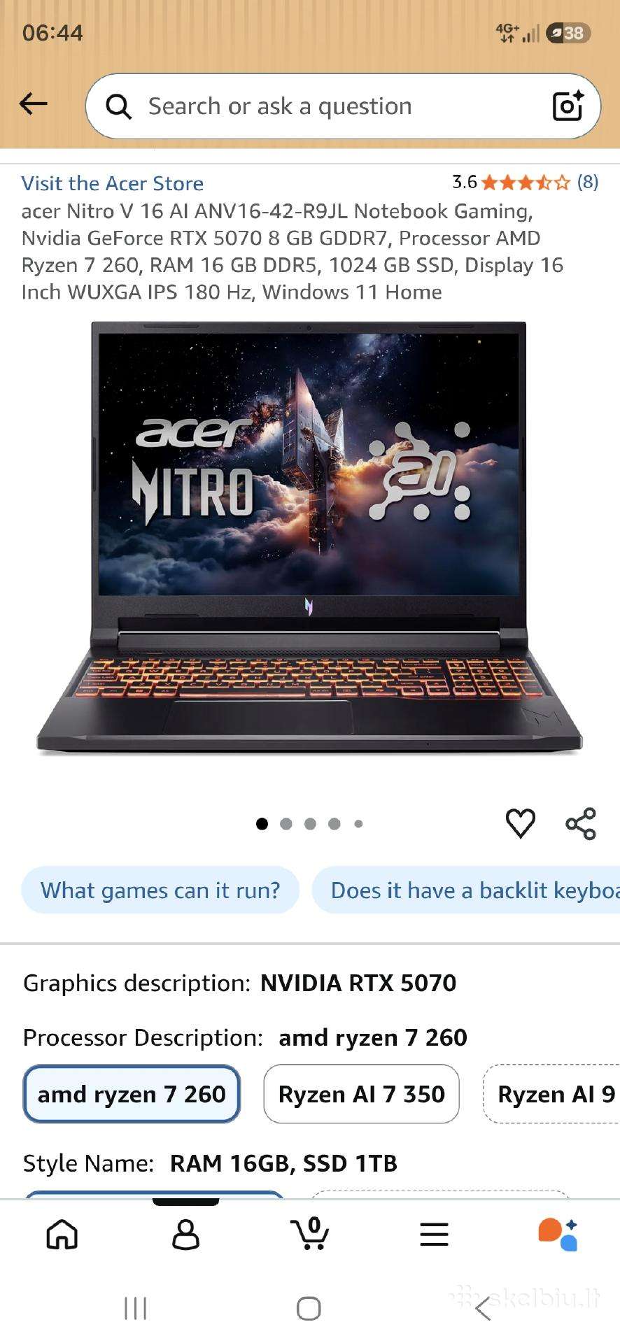 Acer ai žaidimu laptopas