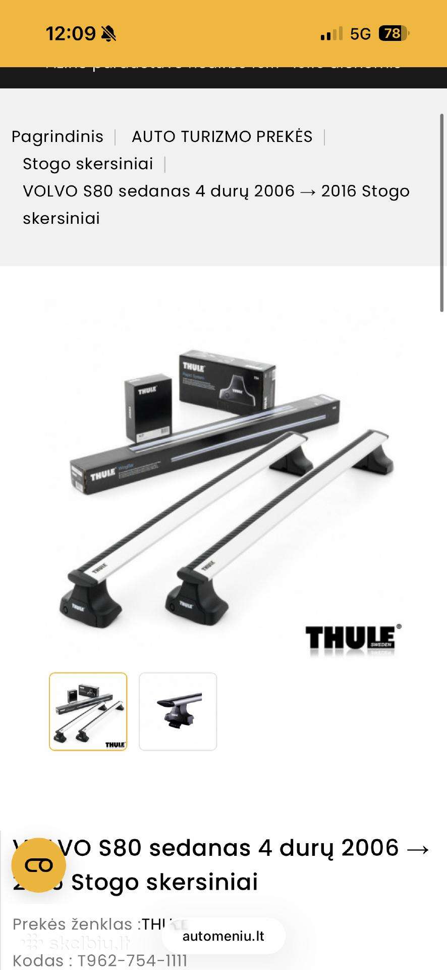 Volvo s80 II Thule stogo skersiniai