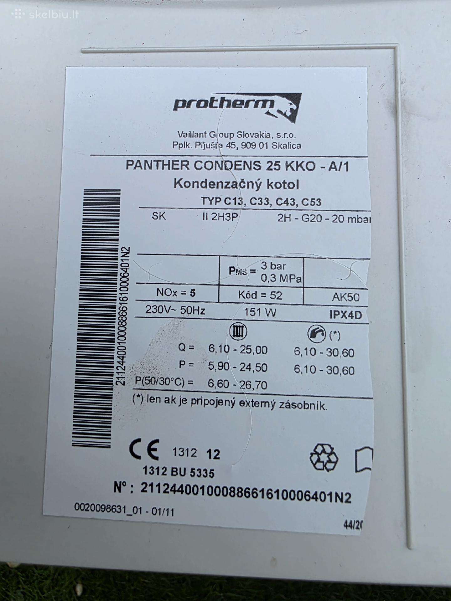 Parduodu dujuni kondensacini katila Protherm Kko25