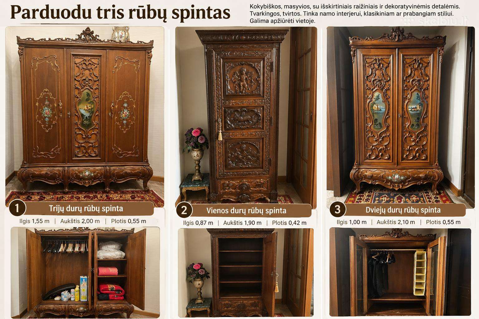 Senovines medines raižytas antikvarines spintos