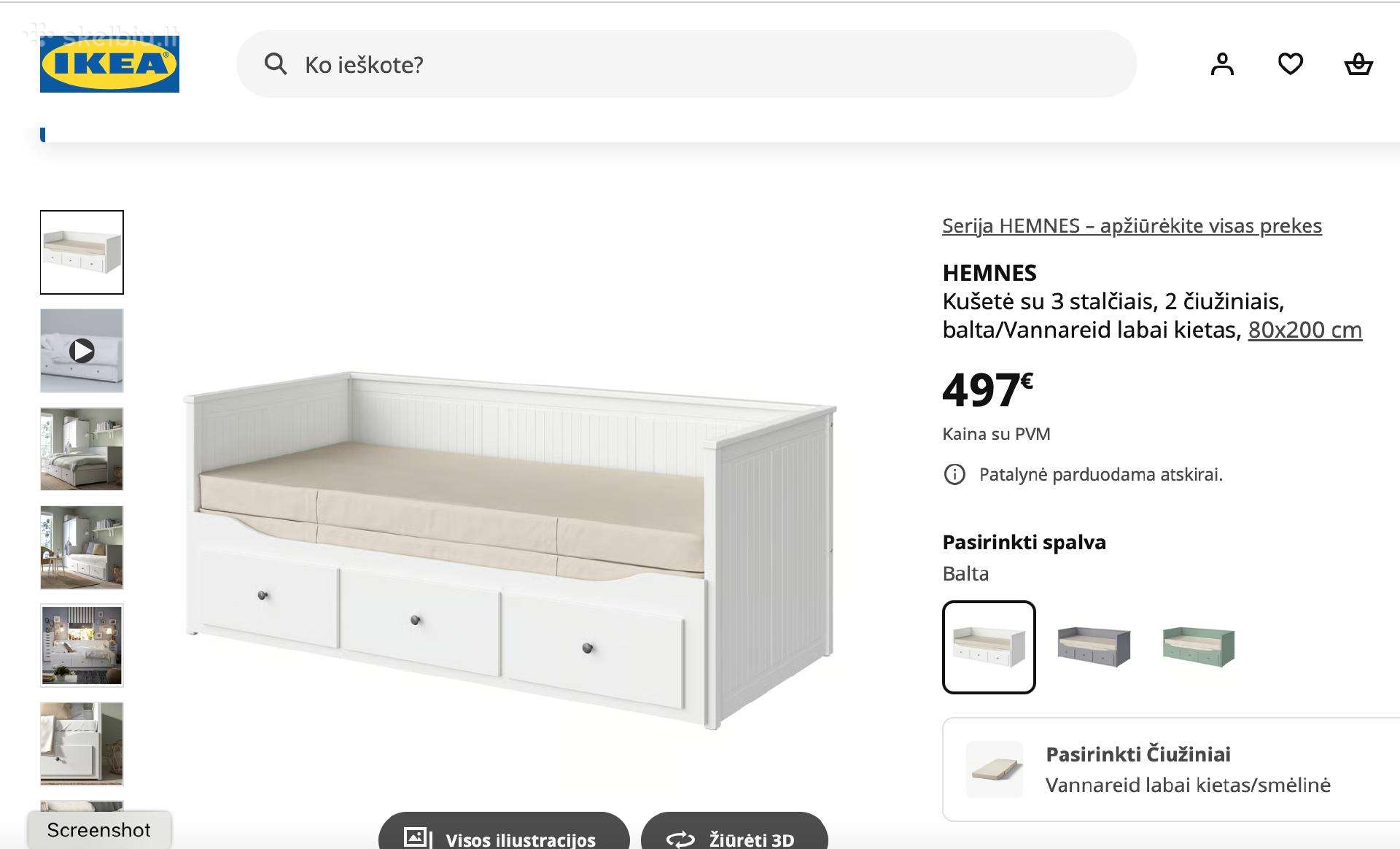 Skubiai pirkčiau naudotą Hemnes Kušetę Ikea