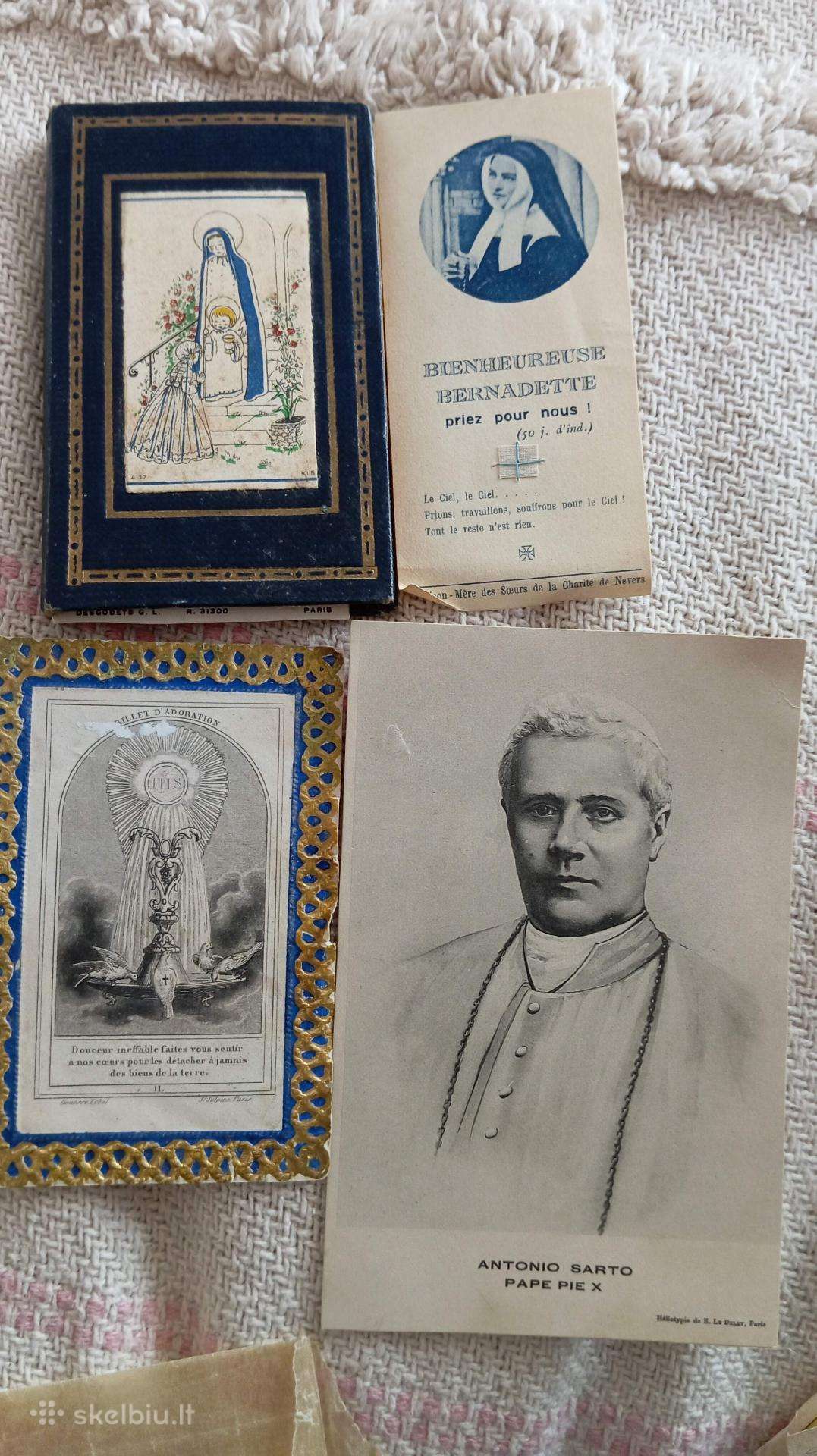 Didelis antikvarinių prancūziškų atvirukų ir malda