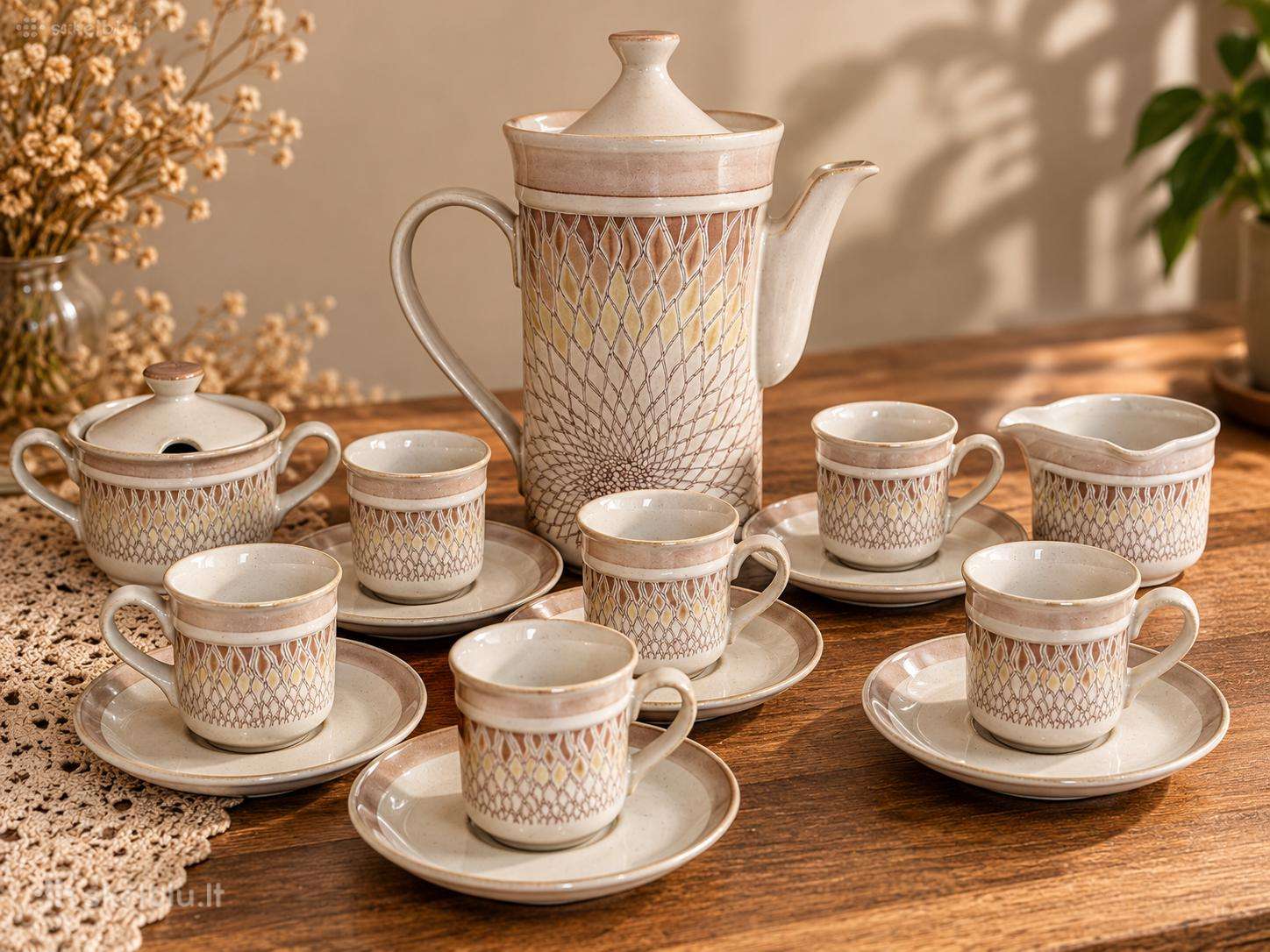Denby England vintažinis kavos servizas, 15 dalių,
