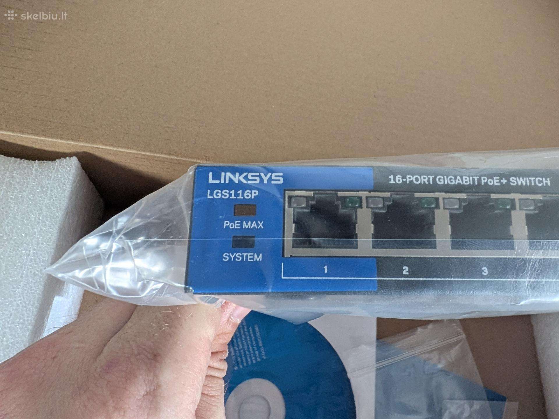 Swičas linksys 16 portų su Poe 1gbps