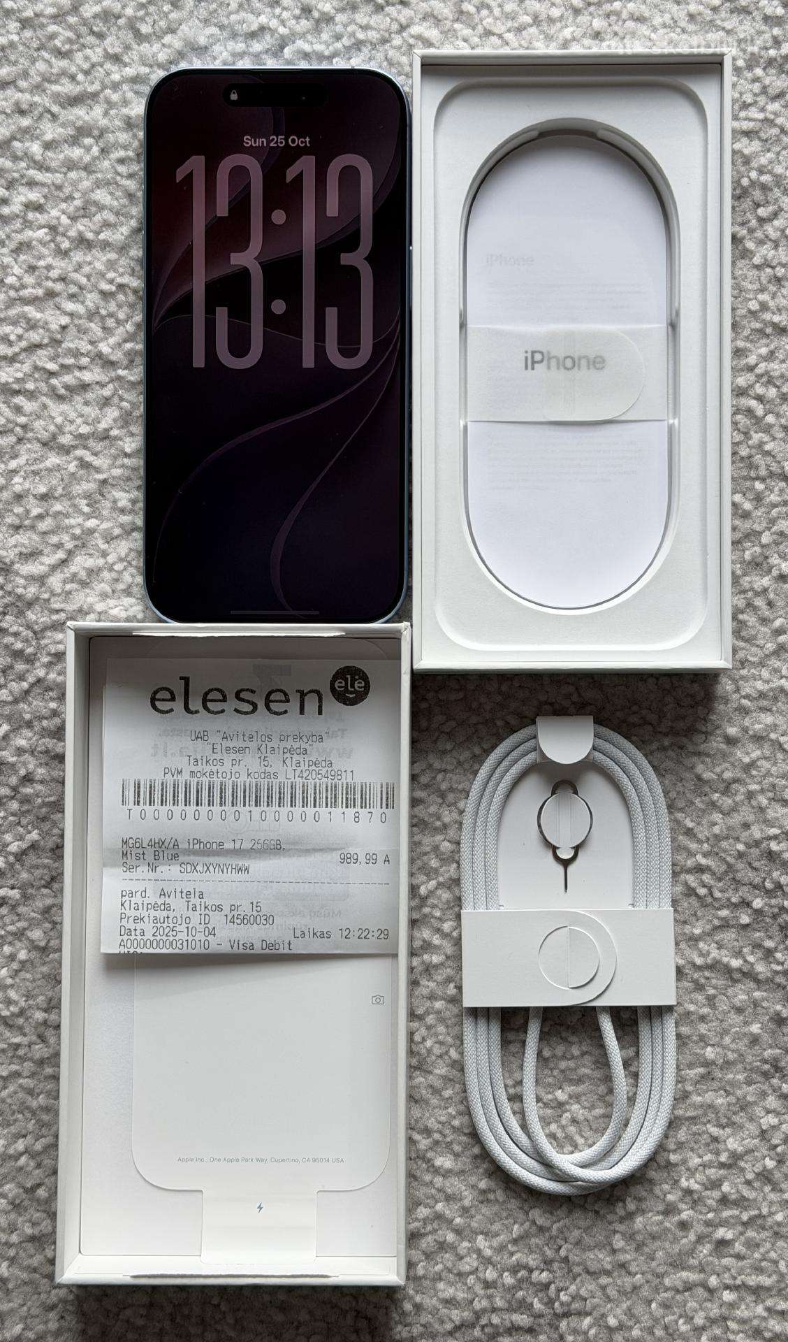 Parduodu naudotą iPhone 17 256gb Mist Blue.