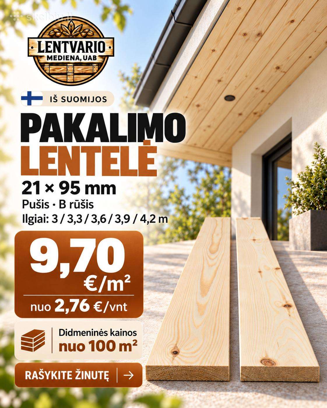 Pušinės pakalimo lentelės iš Suomijos – 9,70 €/m²!
