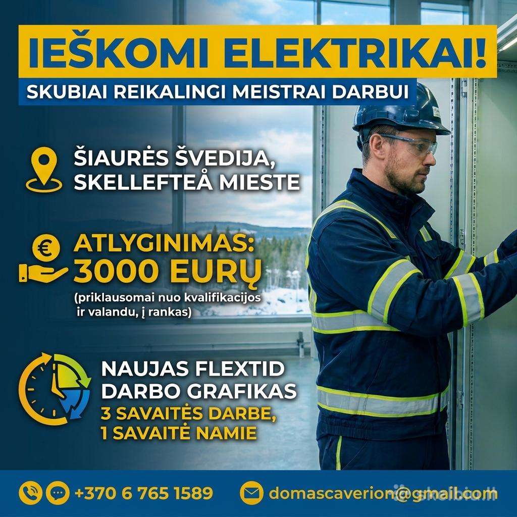 Ieškomi Elektrikai Darbui Švedijoje !
