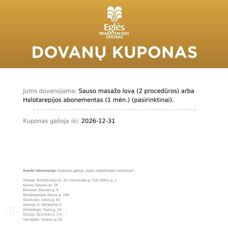 Dovanų kuponas Eglės reabilitacijos centre
