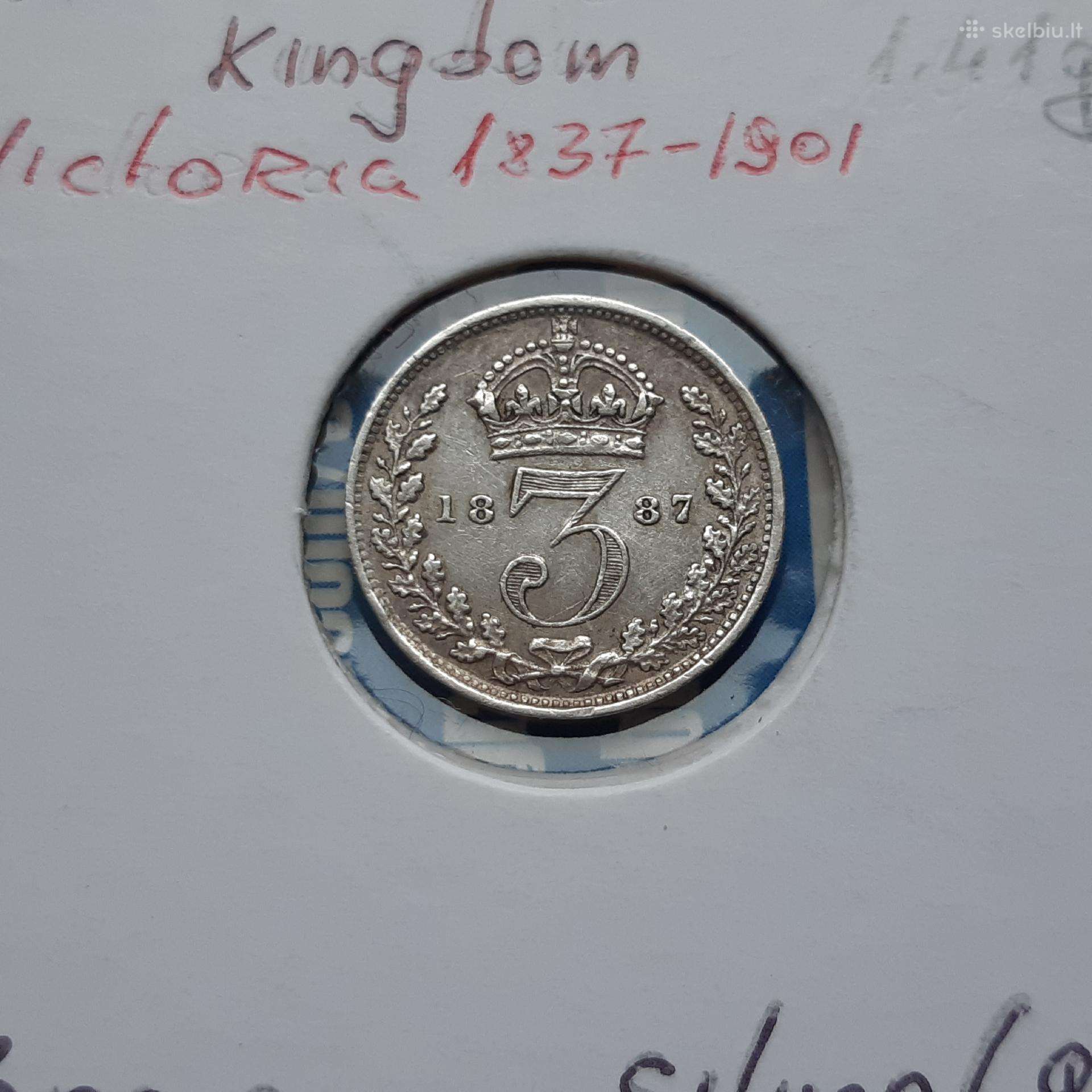Didžioji Britanija 3 pensai sidabras 1887