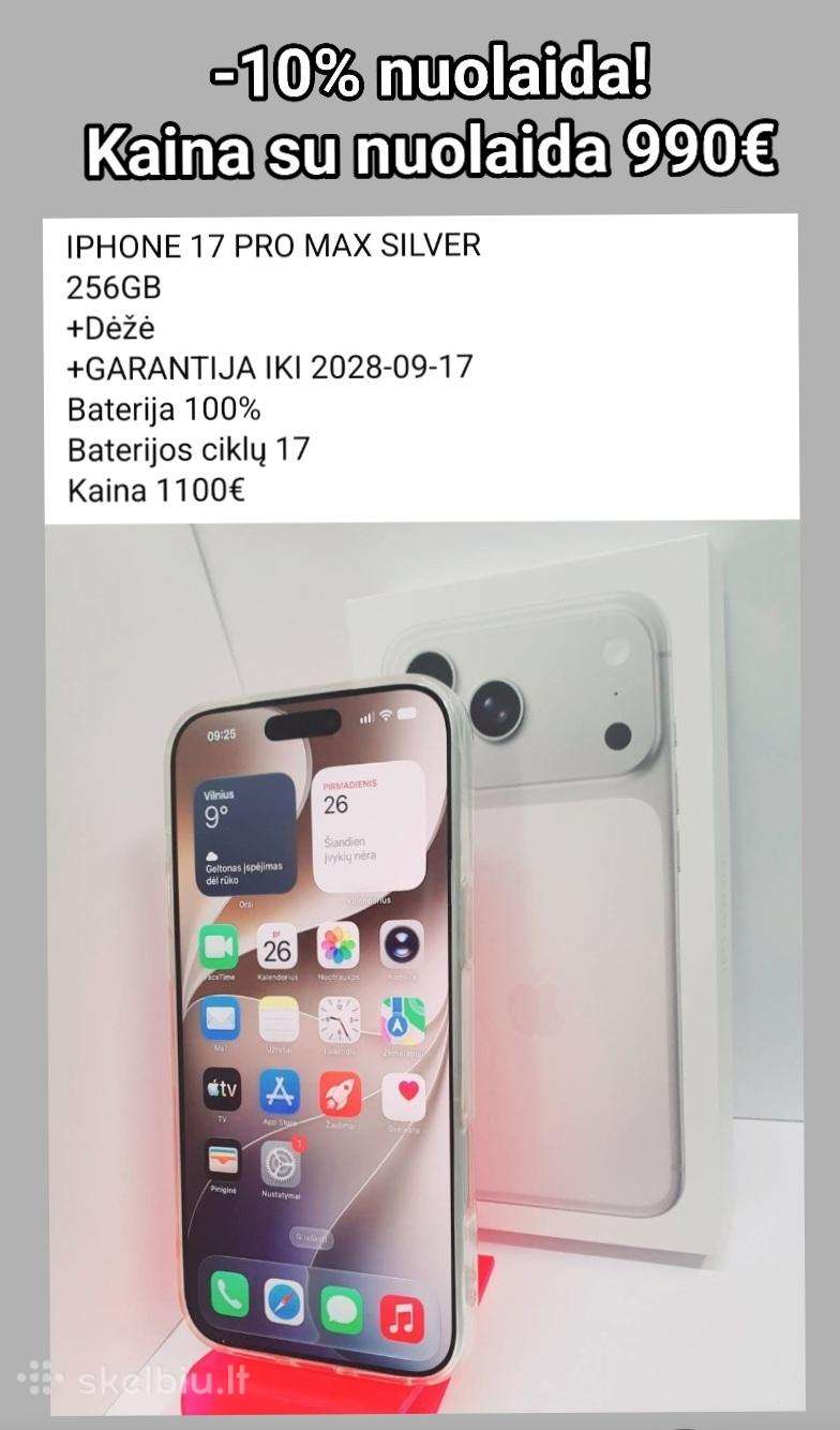 iPhone 17 Pro Max 256gb 100% 17 Ciklų +Garantija