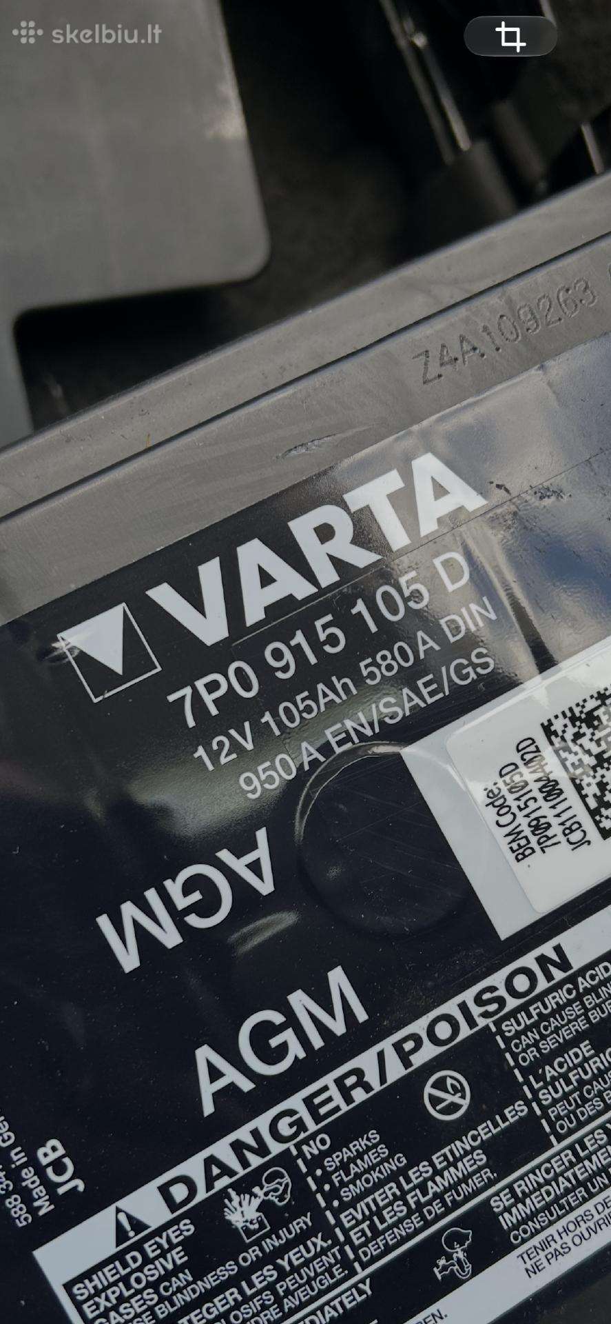 Naudotas akumuliatorius Varta Agm 105ah 950a 12v