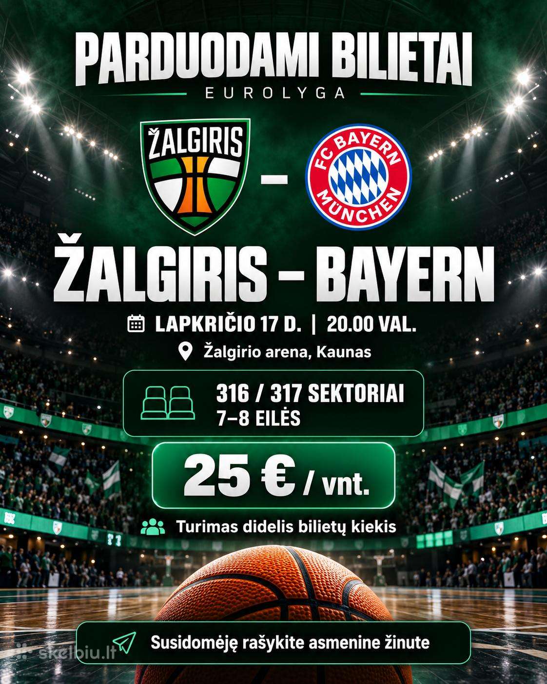 Bilietai eurolyga 11.17 Žalgiris - Bayern