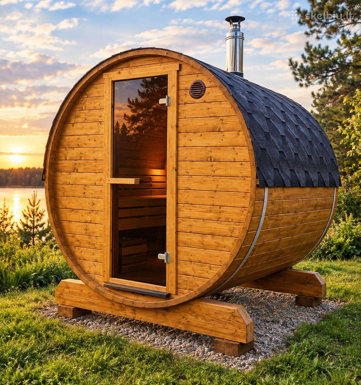 Mobili pirtis backa, Apvali karkasine sauna
