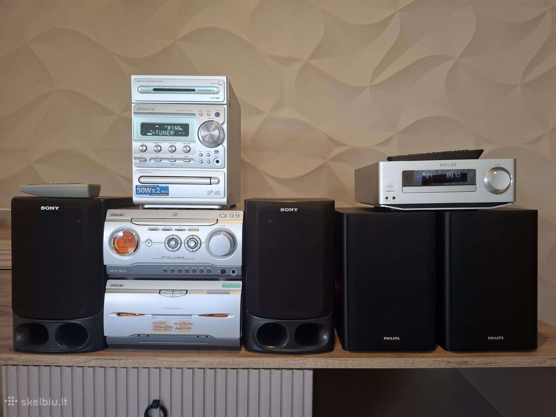 Mini Hi-fi centrai Sony, Philips, Kenwood