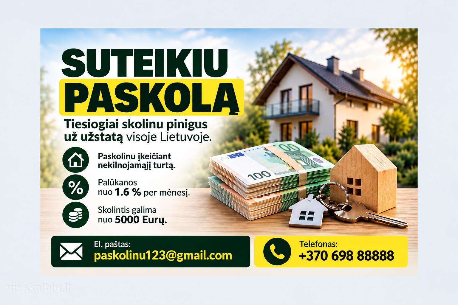 Skolinu pinigus su Nt įkeitimu visoje Lietuvoje