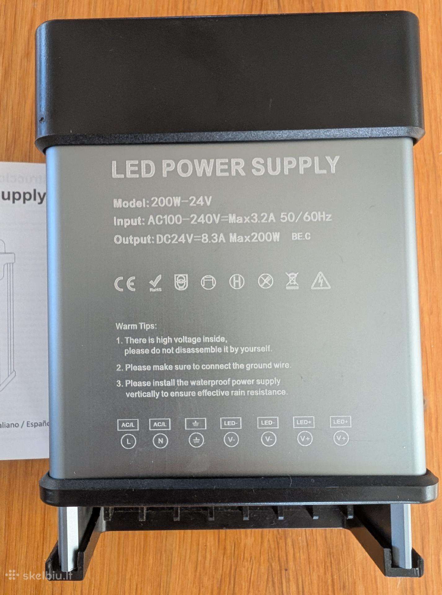 LED transformatorius 24v 200w (vandeniui atsparus)