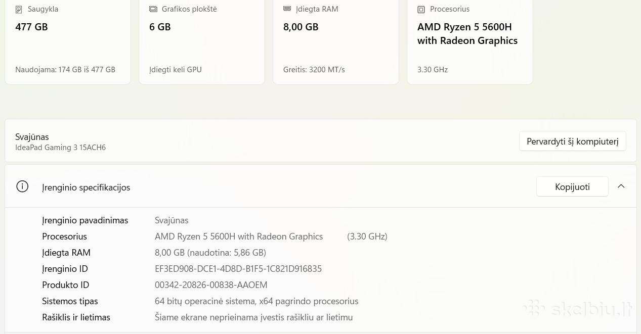 Sveiki, parduodu Lenova Ideapad Gaming 3 15ach6
