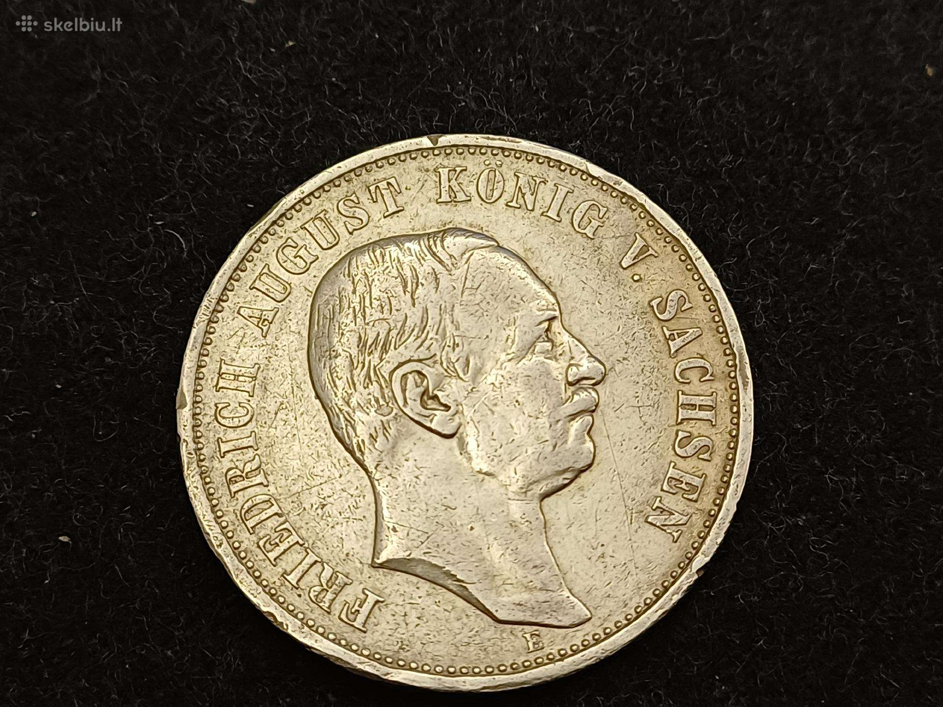 Sidabrine moneta 3 mark 1910 m. Friedrich August