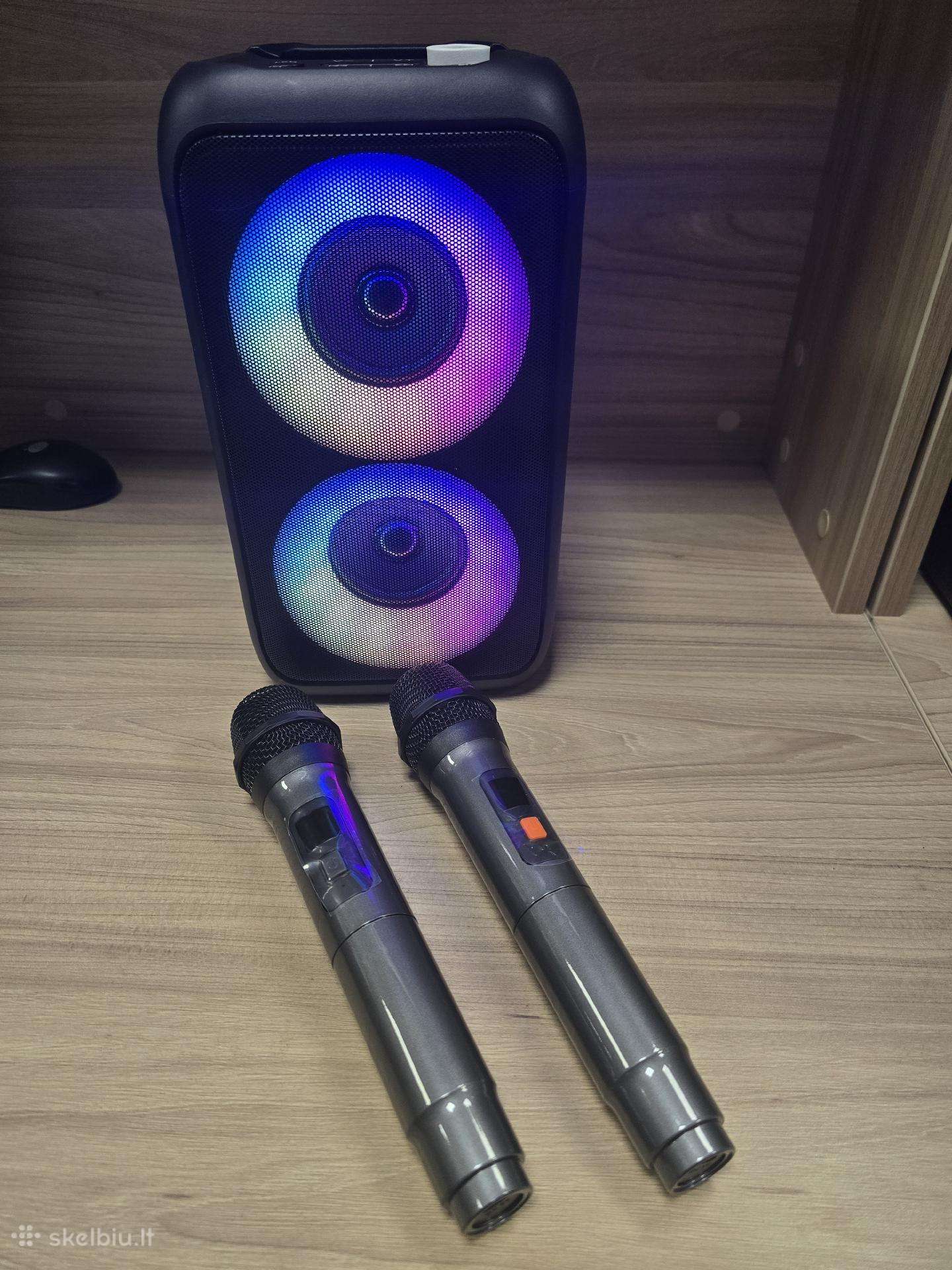 Karaoke kolonėlė T-08 su 2 mikrofonais Rgb