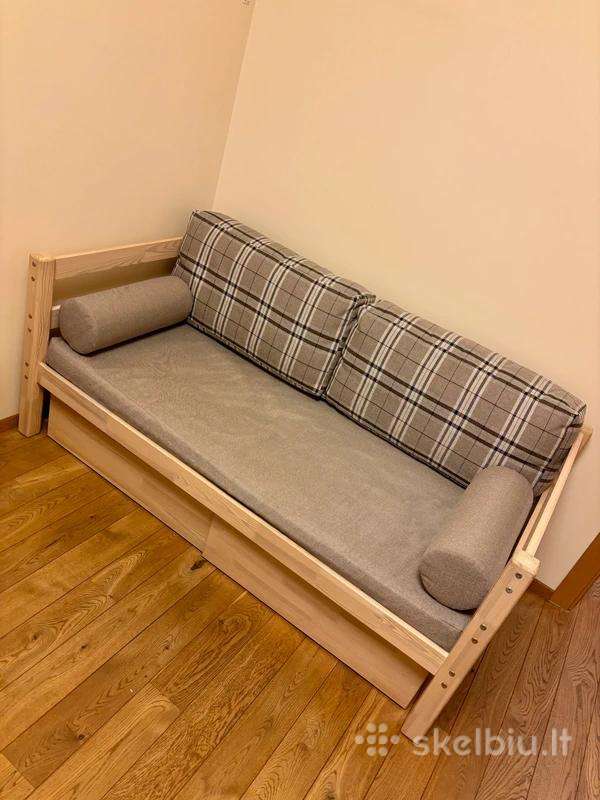 Vaikiska medinė sofa - lova su stalčiais 1,60x0,80