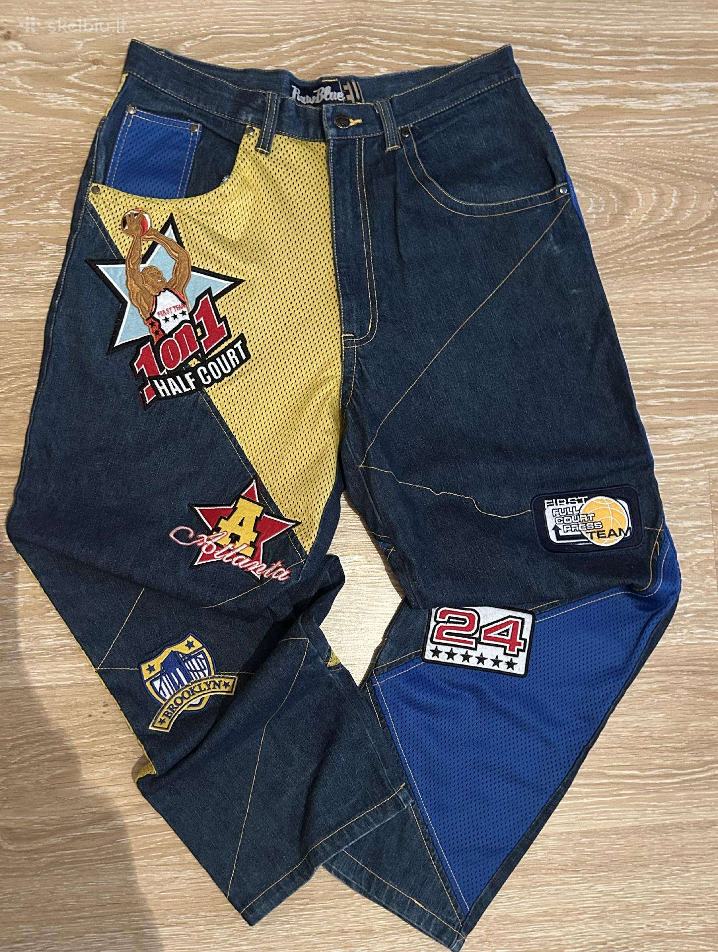 „vintage“ Y2k stiliaus platūs mėlyni džinsai