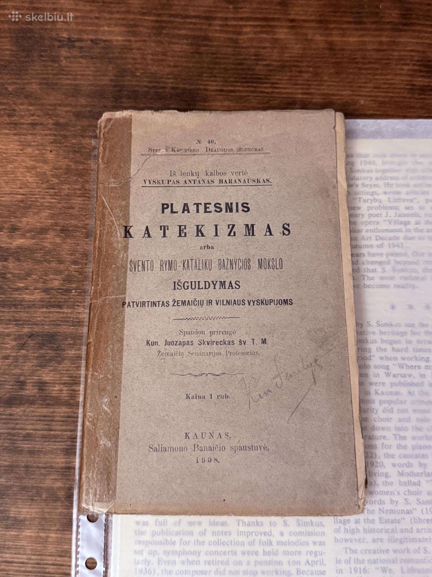 Platesnis Katekizmas. Baranauskas 1908 m.