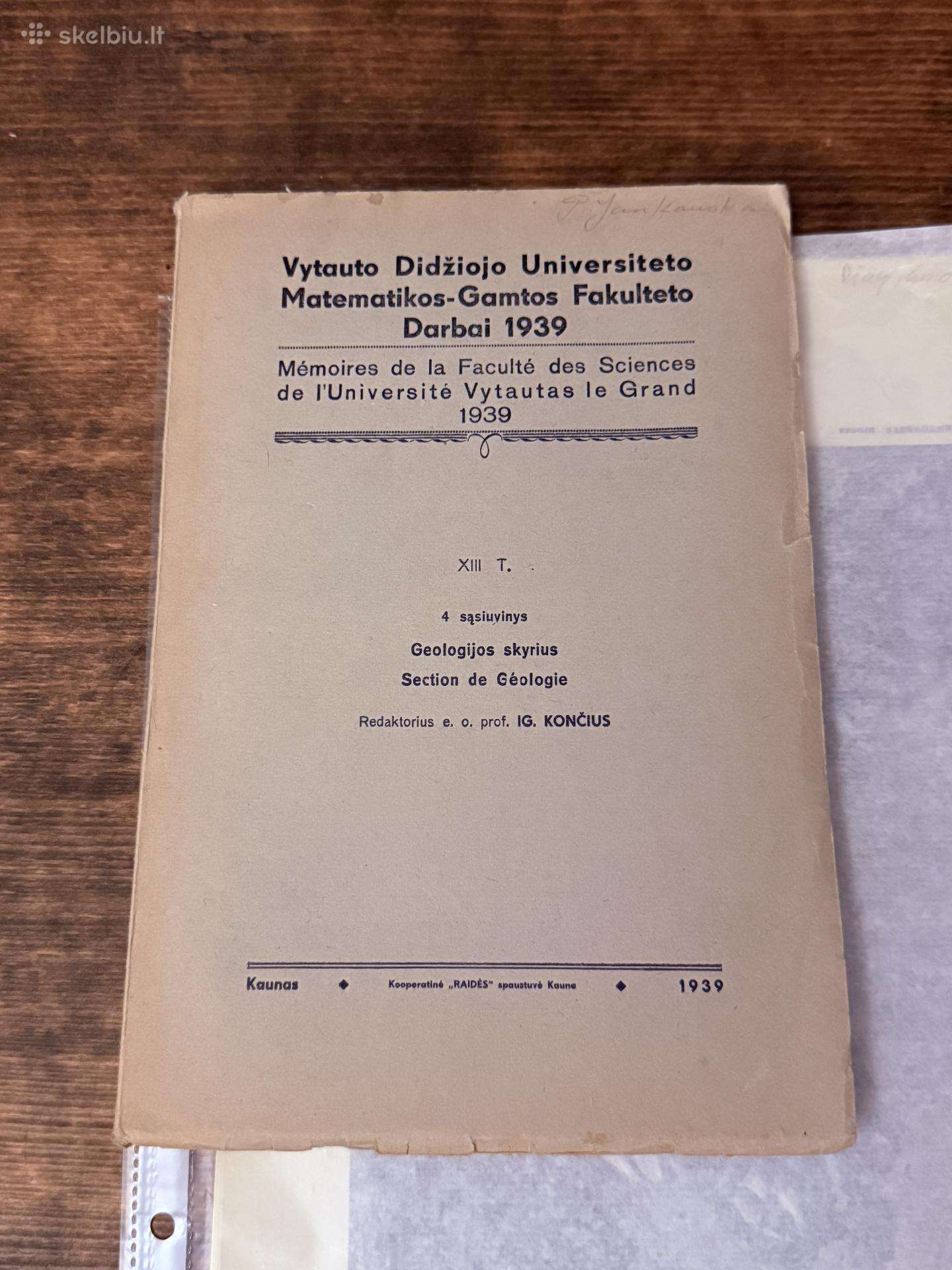 Geologijos skyrius. Vdu darbai 1939 m.