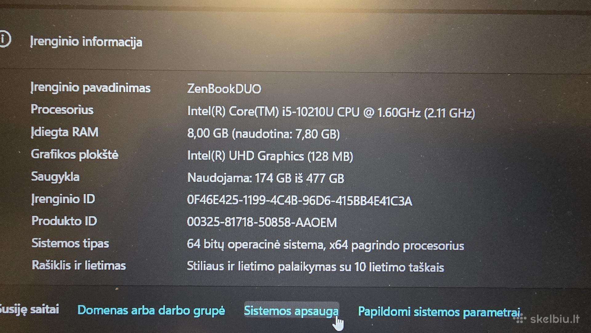 Parduodamas asus zenbook duo ux481f