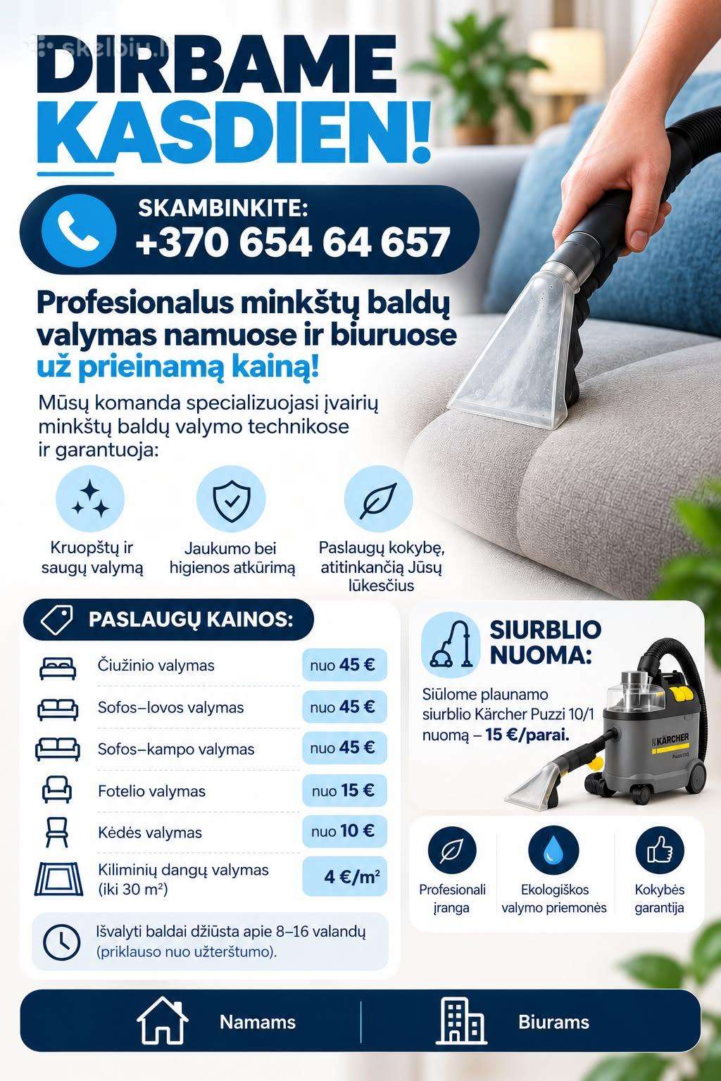 Profesionalus minkštų baldų valymas Klaipėdoj
