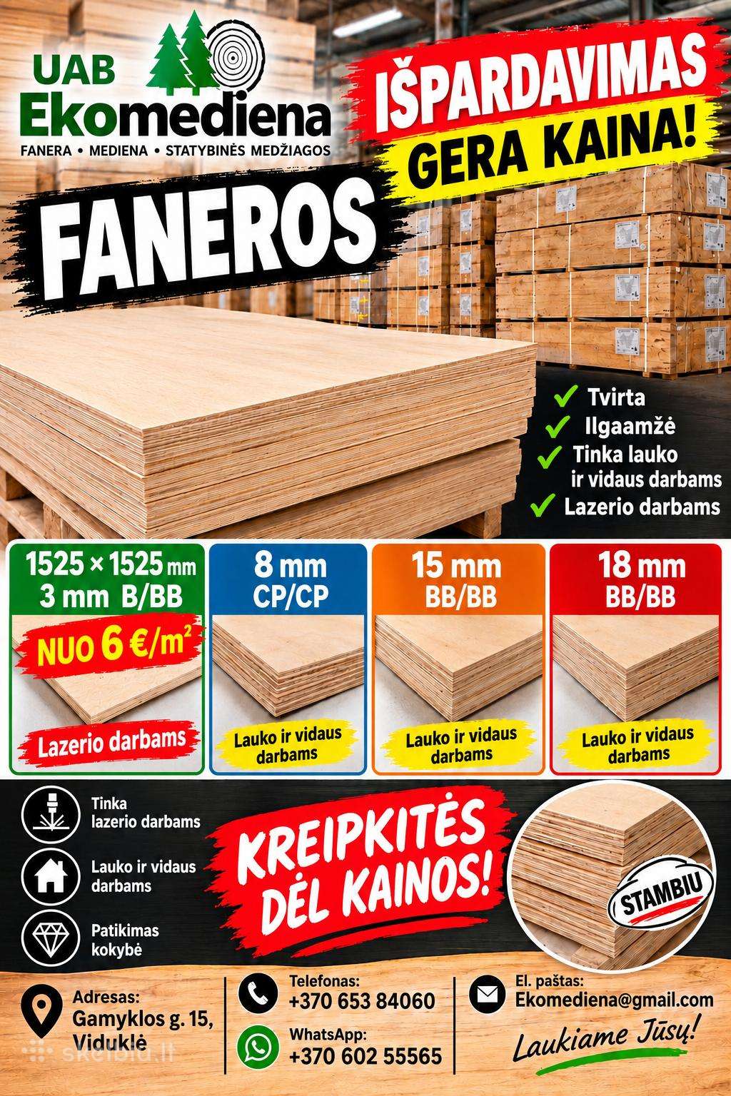 Fanera lazeriui graviravimui