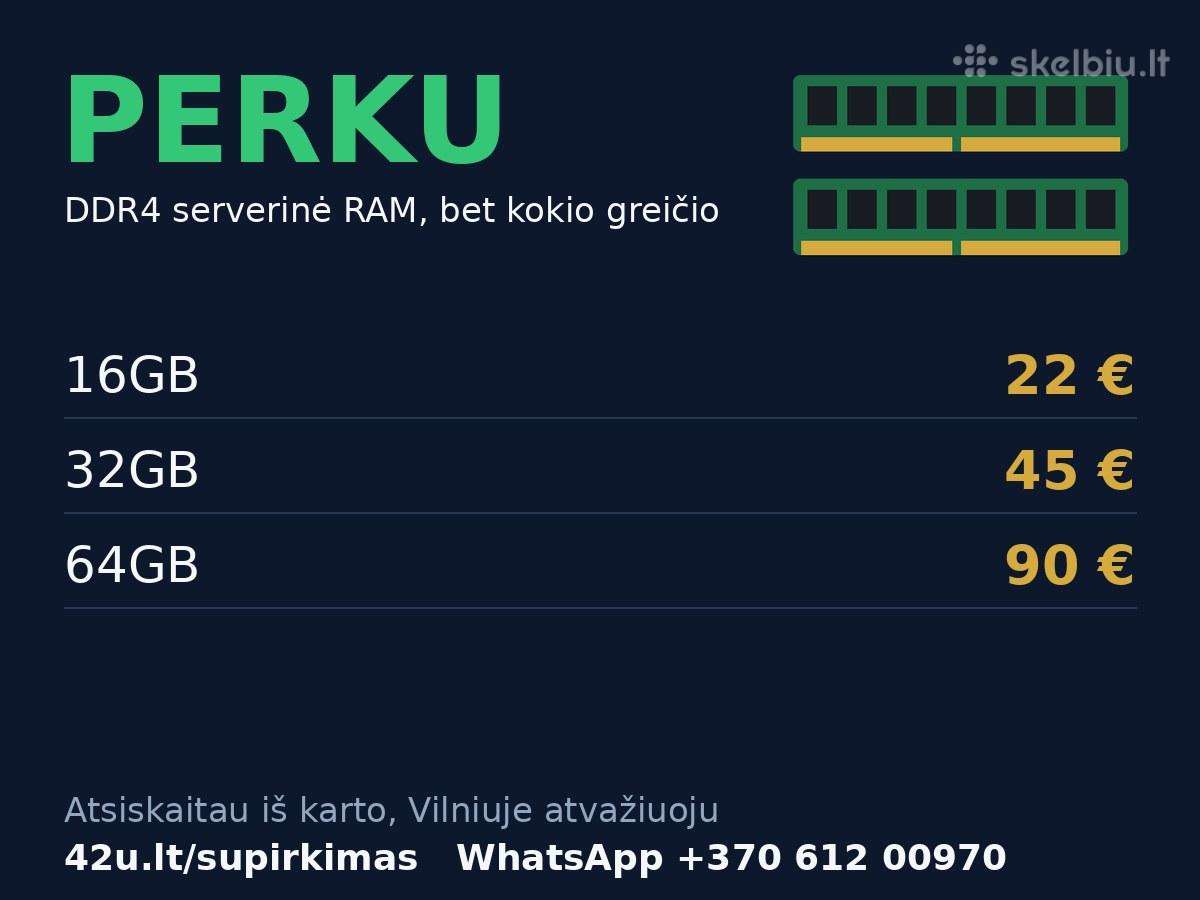Perku 64gb Ddr4 Lrdimm po 90 Eur, bet koks greitis