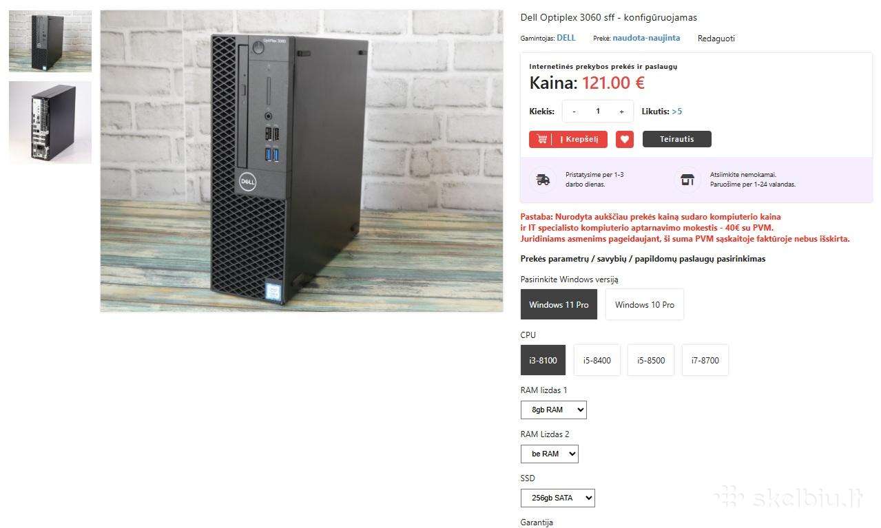 Parduodamas verslo klasės kompiuteris Dell 3060