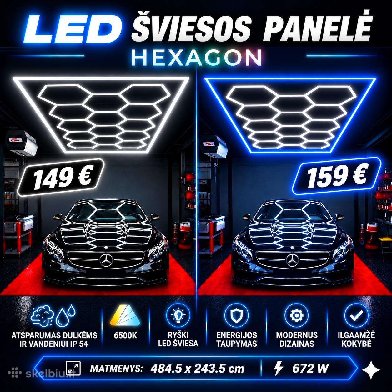 Hexagon LED 485cm*244cm garažo šviestuvas korinis