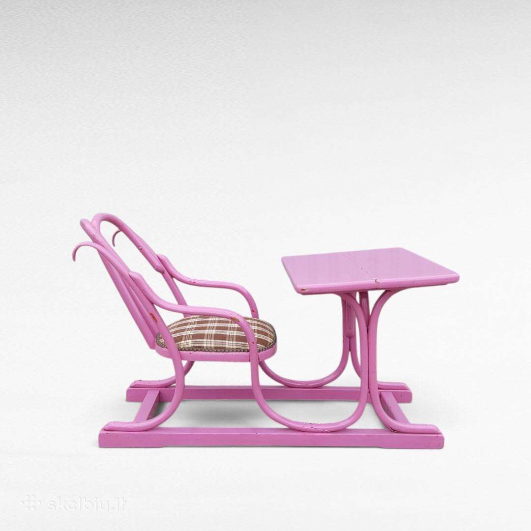 Thonet stiliaus vaikiškas suolas su kėde