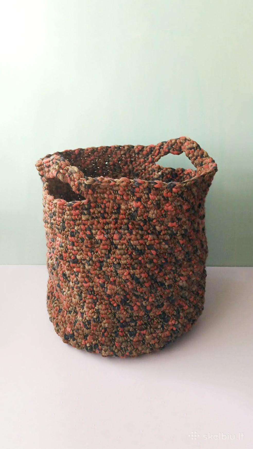Rankų darbo didelis nertas krepšys, 30cm skersmuo