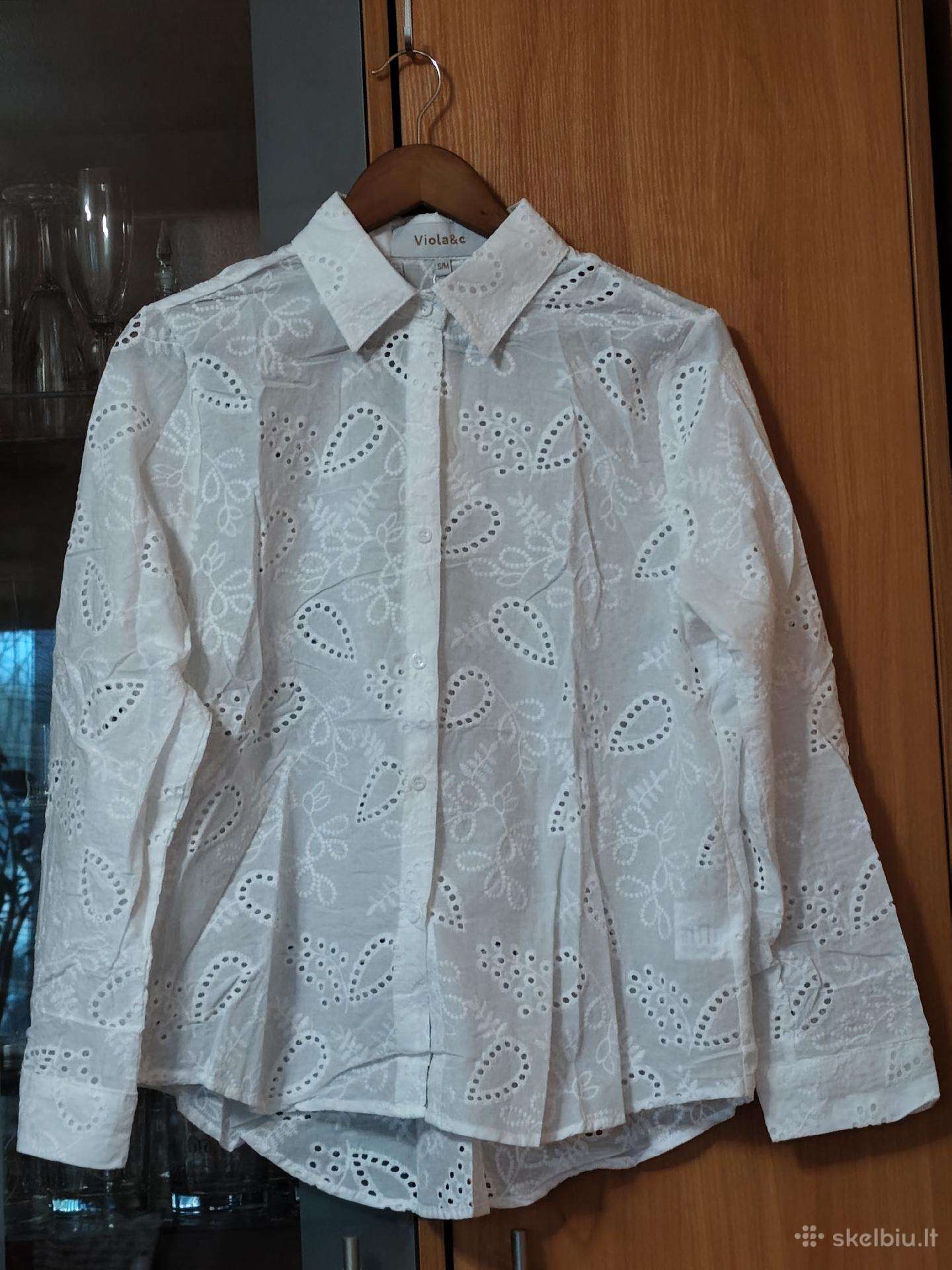 Nauji balti marškiniai su siuvinėta drobele S/m d