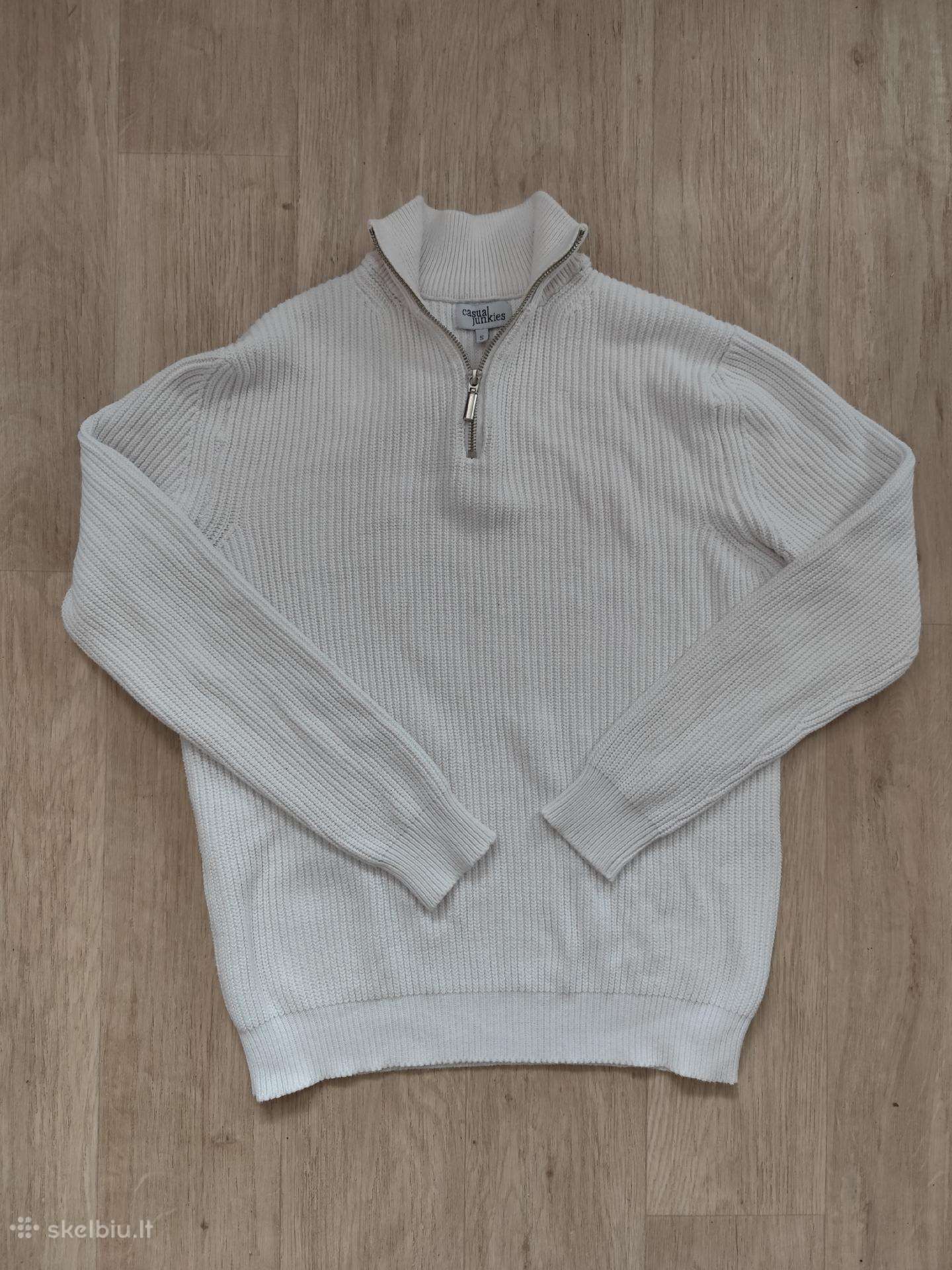 Stambaus mezgimo baltas half zip megztinis S